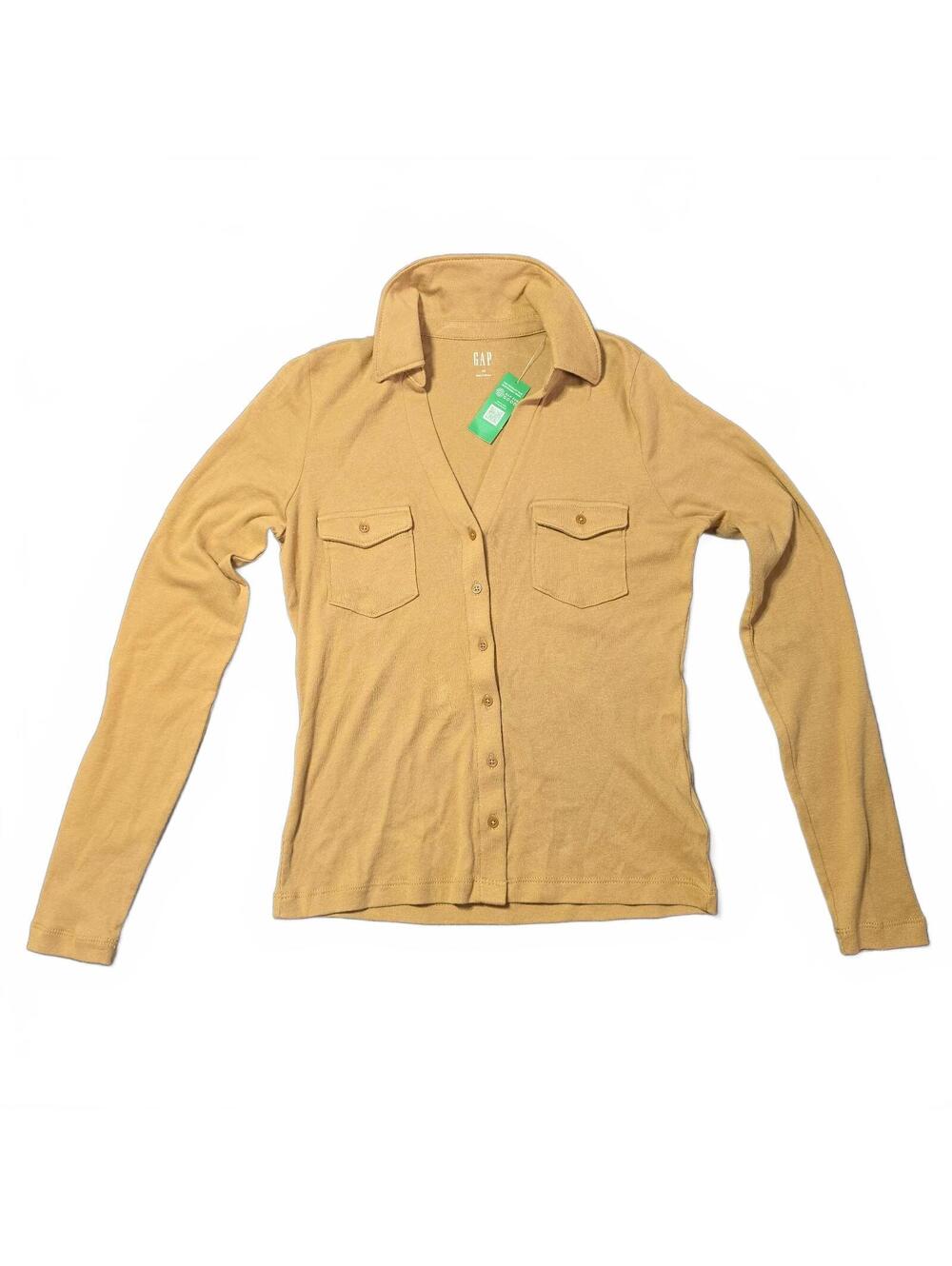NEW GAP Women XS Tan Button-Up Cardigan Shirt Polo Jacket Long Sleeve Casual Top